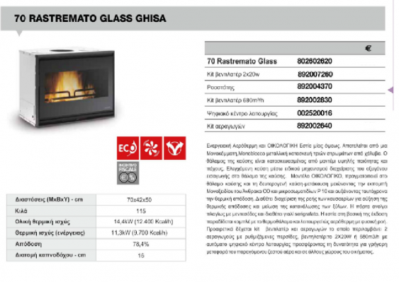 ΚΑΣΕΤΑ ΤΖΑΚΙΟΥ ΑΕΡΟΘΕΡΜΗ 70 RASTREMATO GLASS GHISA ECOPALEX GLASS PALAZZETTI